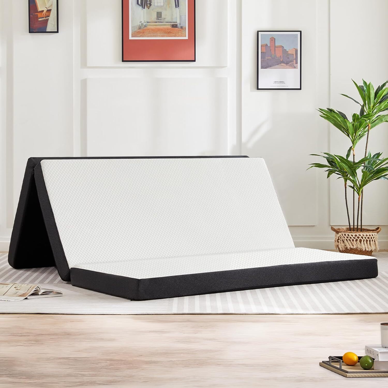 4″ Tri-Fold Memory Foam Mattress Foldable Mattress Topper with Washable Cover