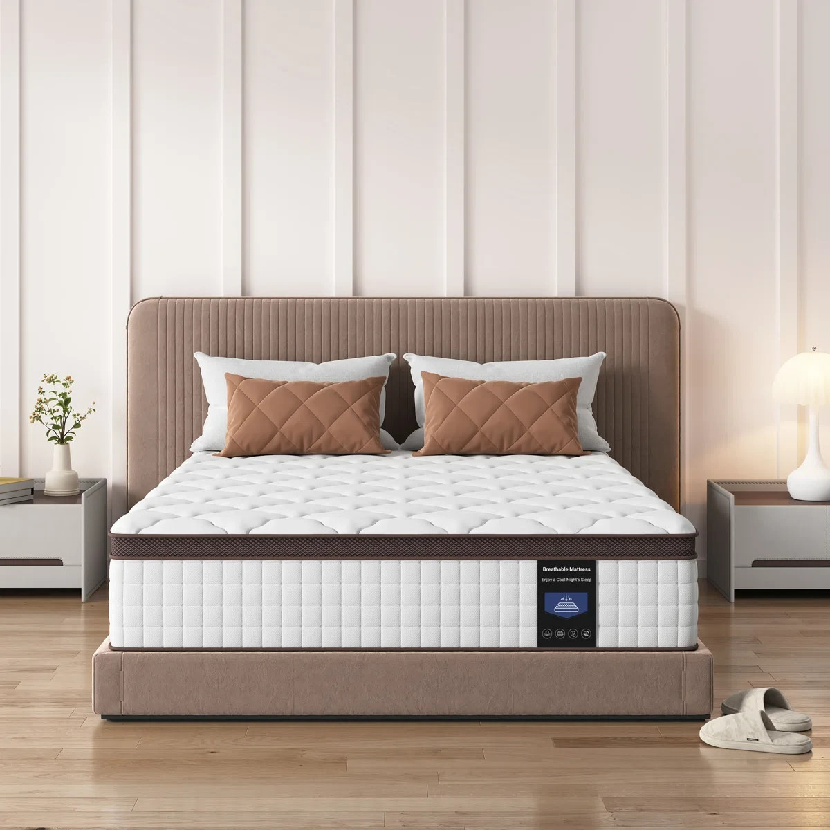 Kescas Hybrid Mattress, Medium Firm, Bamboo Infused Charcoal Memory Foam & Zoned