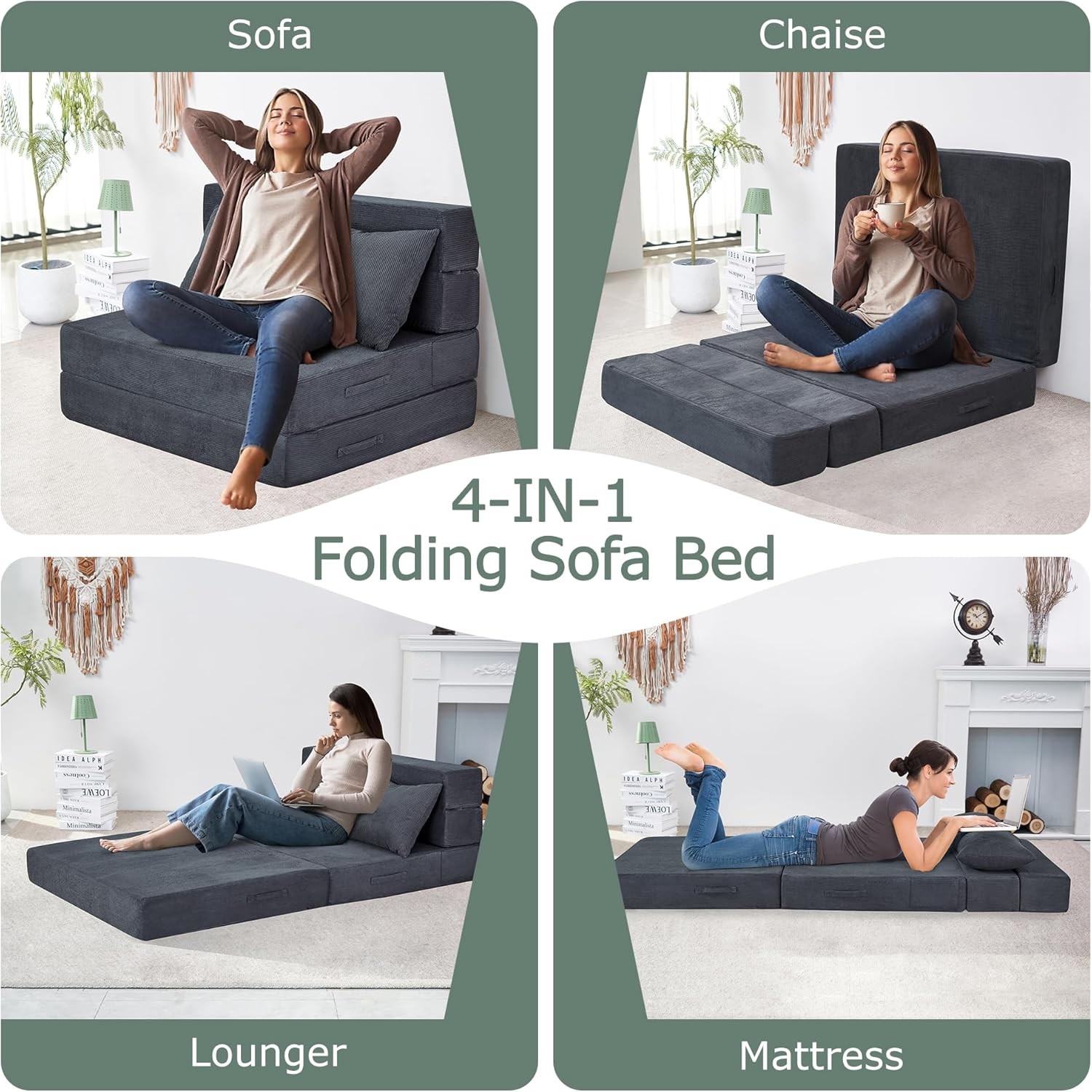Folding Sofa Bed, 4 in 1 Convertible Sleeper Chair with Pillow, Twin
