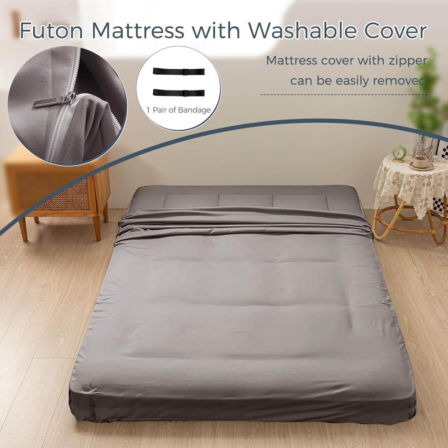 Extra Thick 6″ Foldable Japanese Floor Futon Mattress – Dark Grey, Full Size