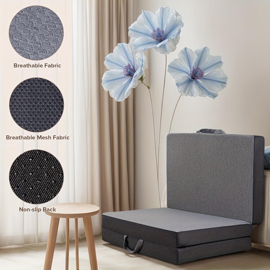 Folding Mattress 4/6in Tri-Fold Memory Foam Mattress Topper Washable Cover Queen
