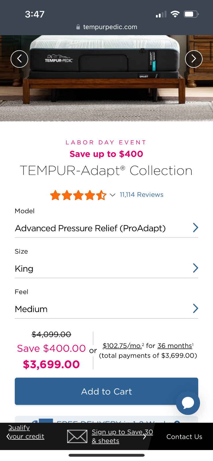 King Size Tempur-Pedic ProAdapt Medium Mattress