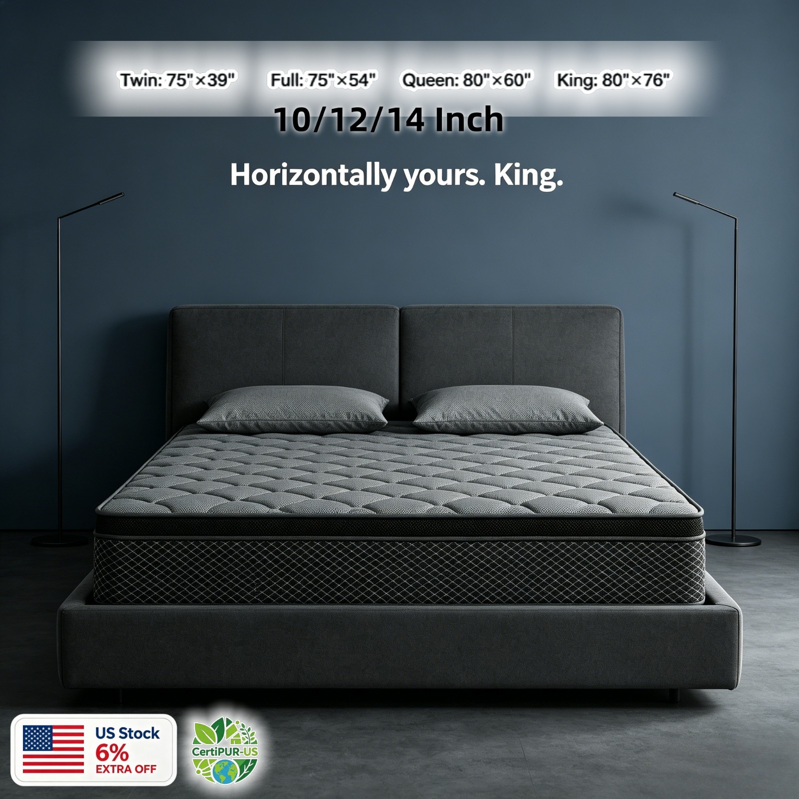 12/14Inch Gel Memory Foam Hybrid Mattress Spring Twin Full Queen King Size Box