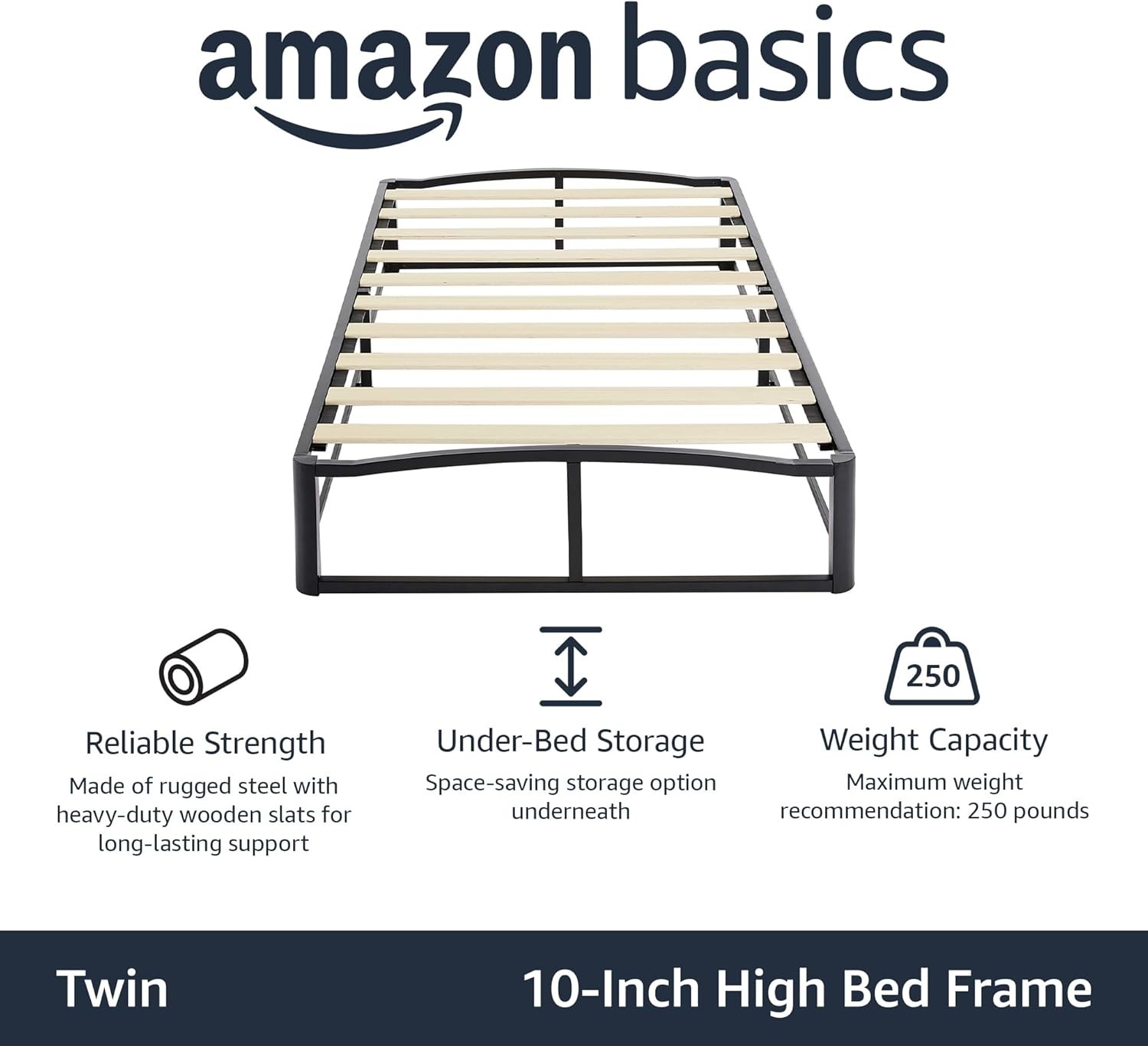 n Basics Durable Metal Platform Bed Fre with Wood Slat Support, 10