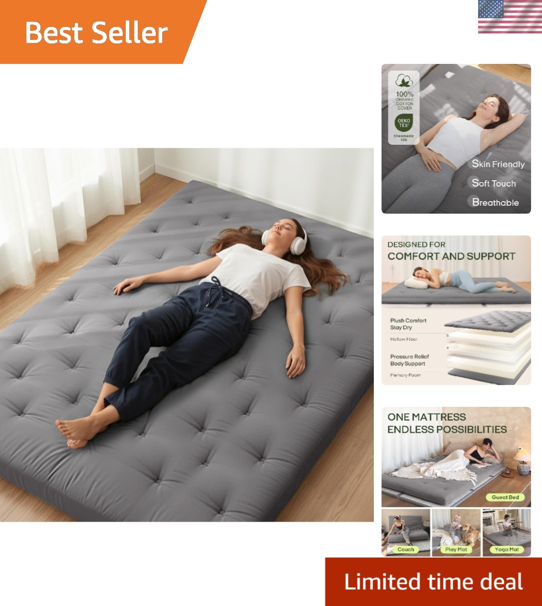 Floor Futon Mattress Queen Size 80×60 Foldable Portable Tatami Bed