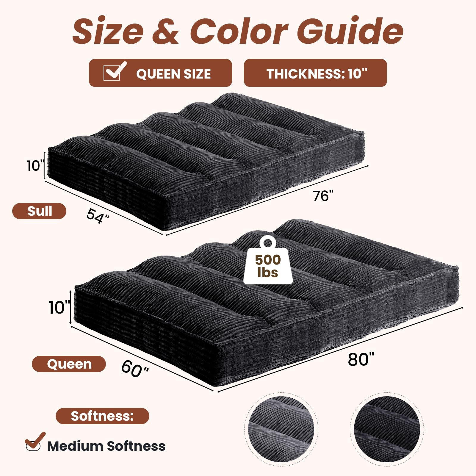 feliz home 10″ Futon Mattress Queen Size,Futons Sofa Couch Bed Straps BlackQueen