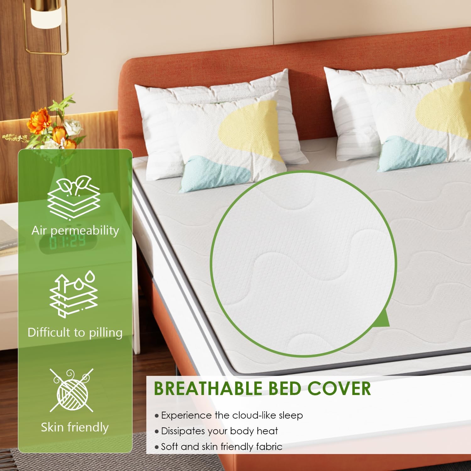 | 12 Inch Queen Mattress | Medium Firm Hybrid Mattress | White | with High-De…