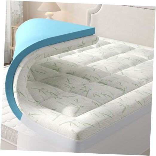 Dual Layer 4 Inch Mattress Topper Memory Foam Mattress Topper Queen Blue White