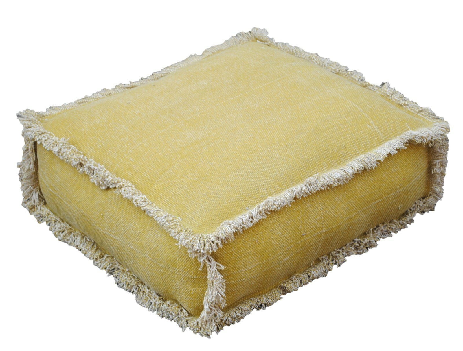 COTTON RUG YELLOW SQUARE MATTRESS WITH FRINGES 50X50X15 CM COZY SITTING 1 SEATER
