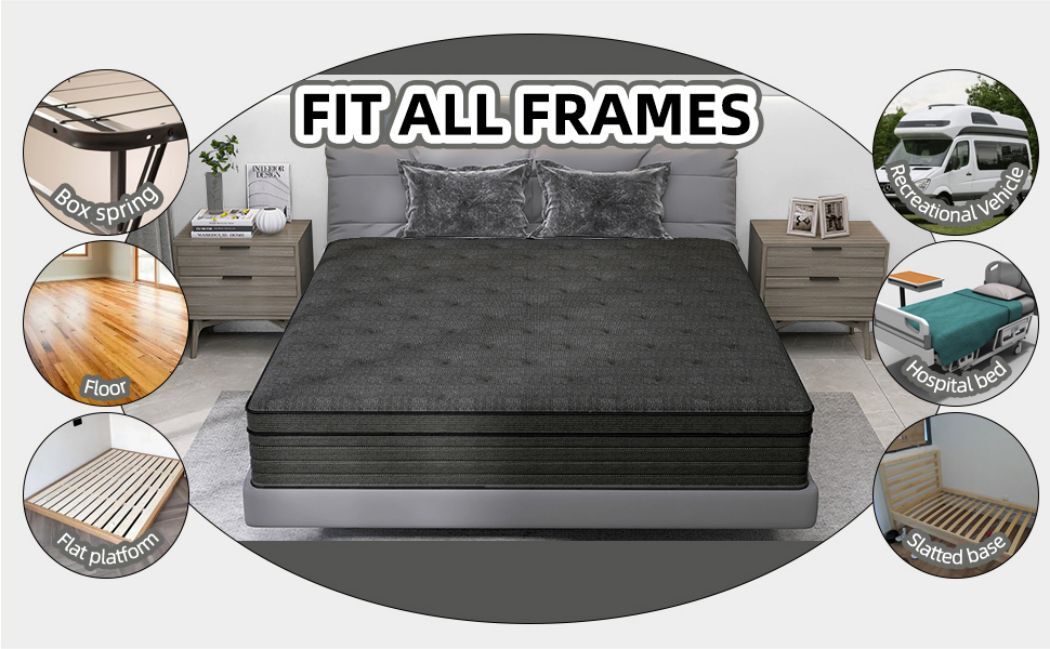 12″/14″ Twin Full Queen King Size Mattress Hybrid Innerspring Memory Foam Black