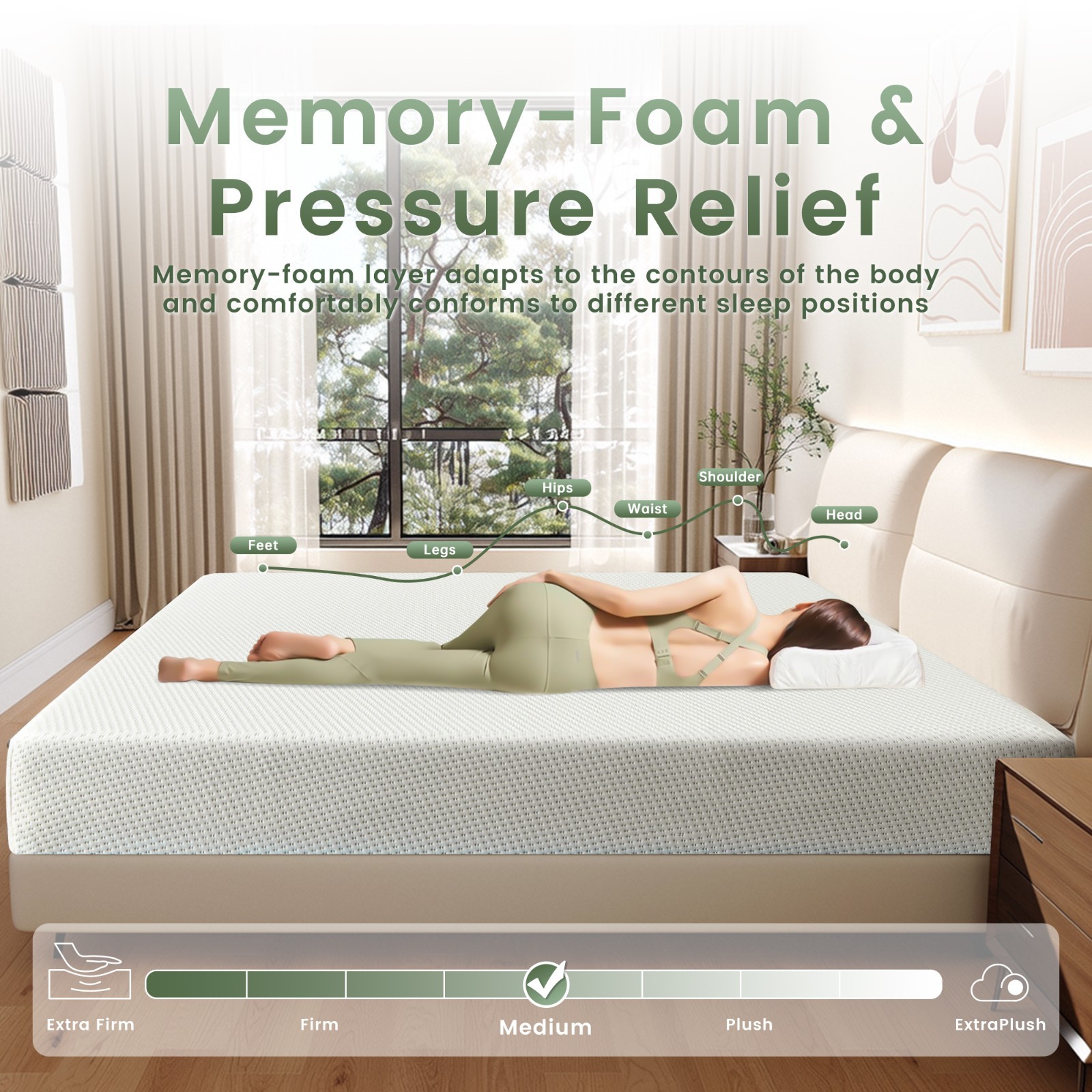 5″ 6″ Breathable Green Tea Memory Foam Mattress for Cool Sleep & Pressure Relief
