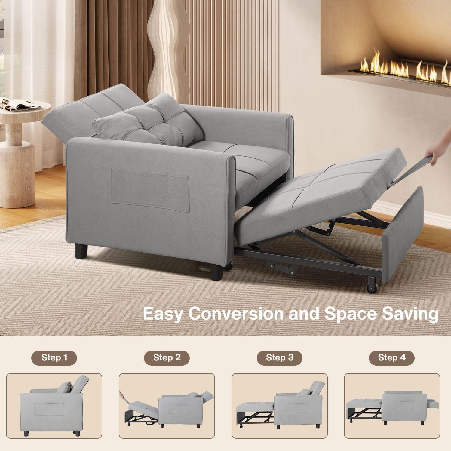 Convertible Sleeper Chair, 3-in-1 Sofa Bed with Adjustable Design,