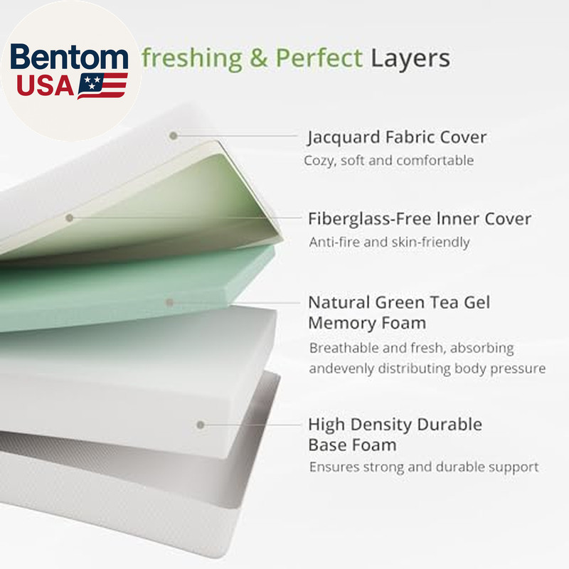 8 Inch Twin Mattress, Memory Foam Mattress with Cooling Green Tea Gel, Relieve P