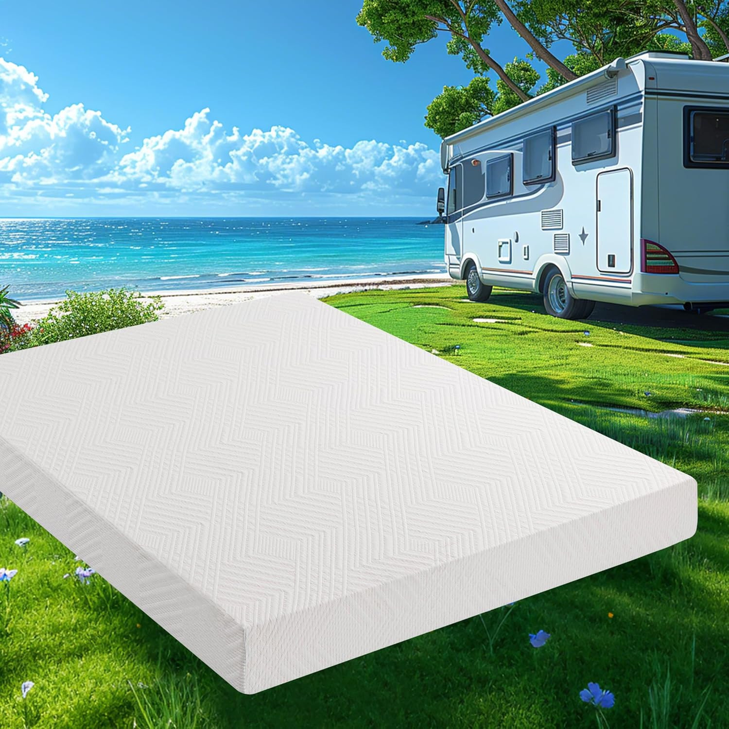 10 Inch RV Mattress Short Queen, Cooling Gel Green Tea Mattress for Rvs, Campers