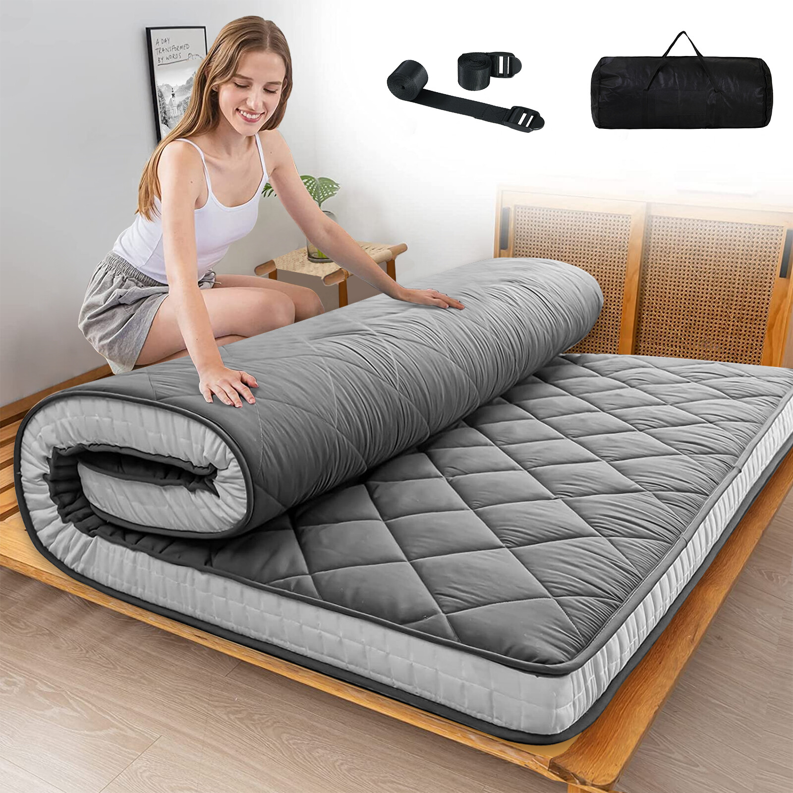 MOPHOTO Futon Mattress Upgraded Japanese Mattress Quilted Bed Mattress Topper