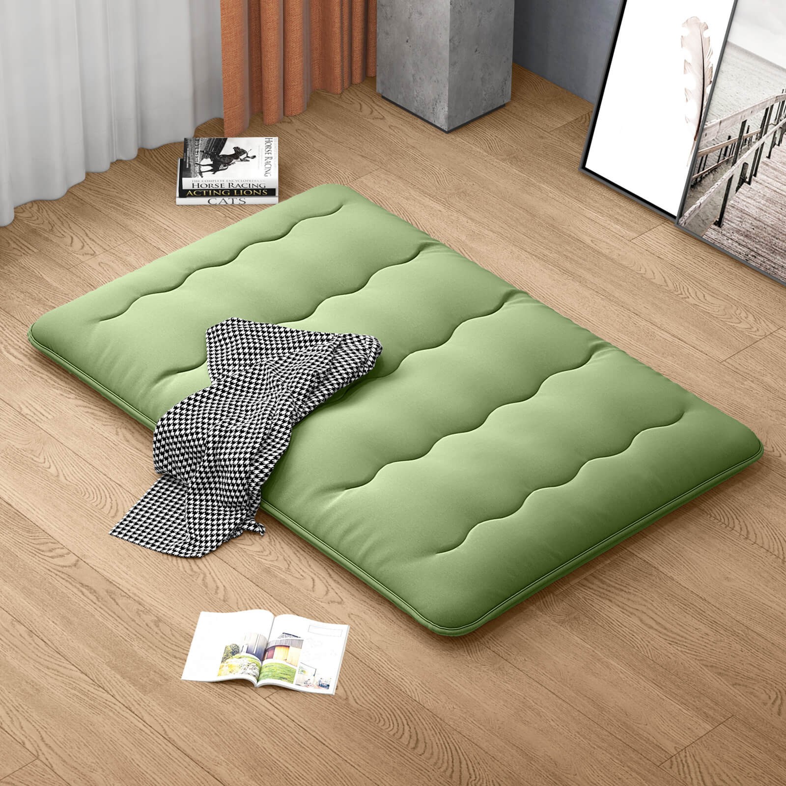 Full Futon Mattress Washable Cover Carry Bag Green Japanese Floor Pad