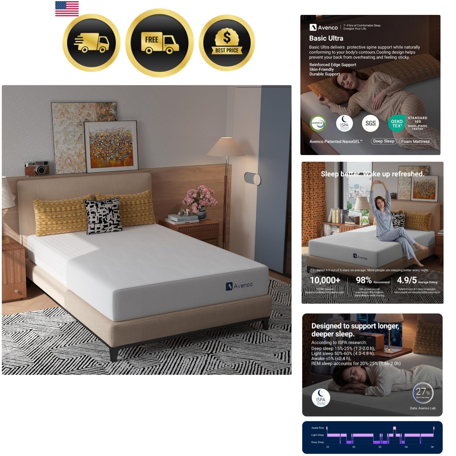 Twin XL Gel Memory Foam Mattress 8 Inch Cool Breathable Open-Cell Foam
