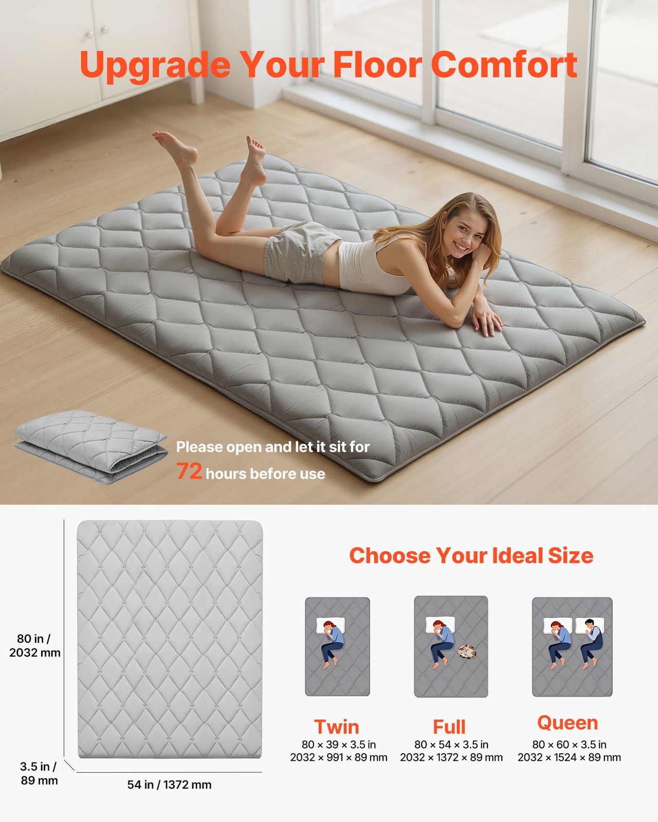 VEVOR Japanese Tatami Mattress Full Foldable Futon Mat with Storage Bag Gray