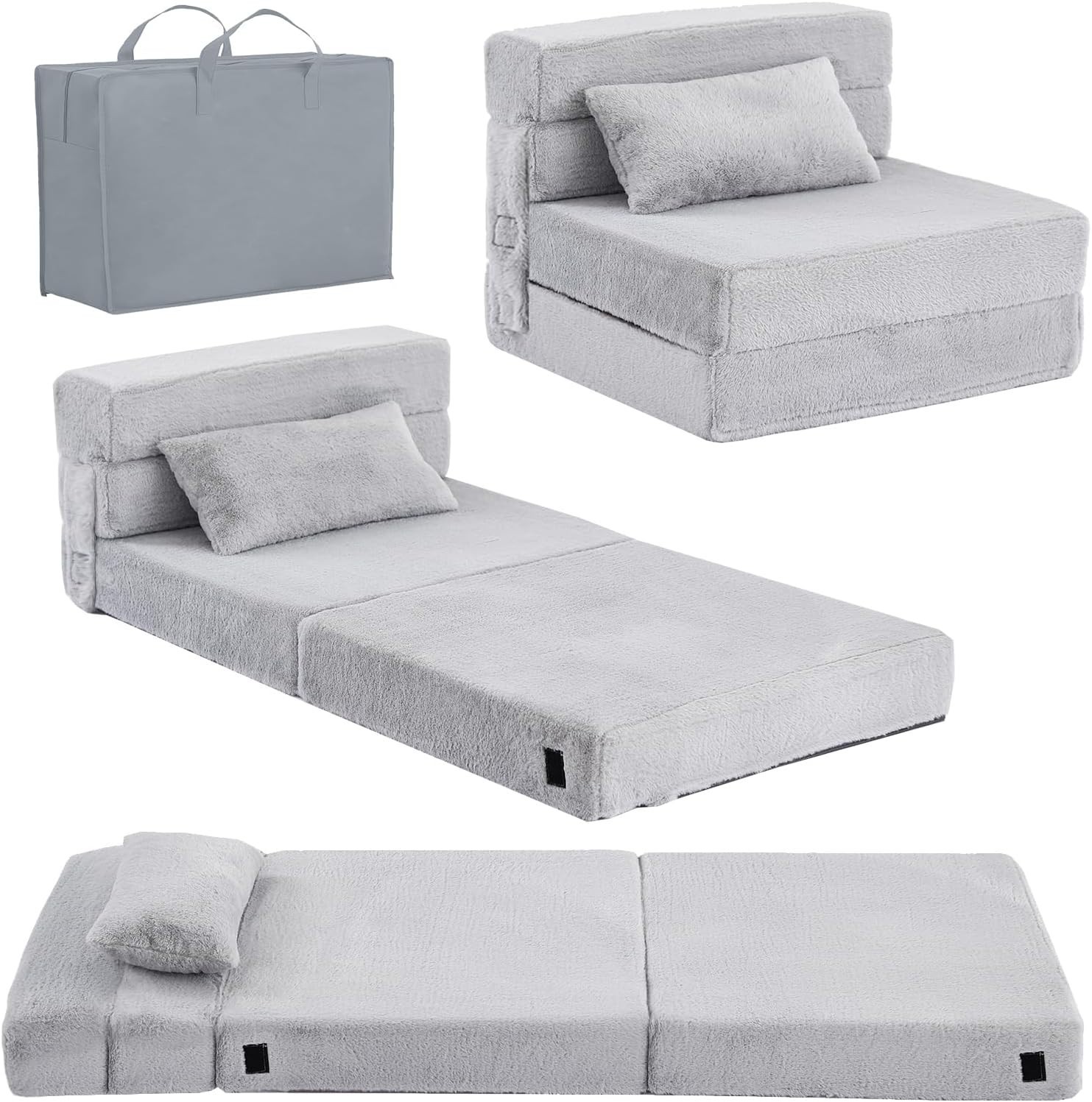 Kids Folding Mattress Kids Floor Couch Sofa with Storage Bag Grey