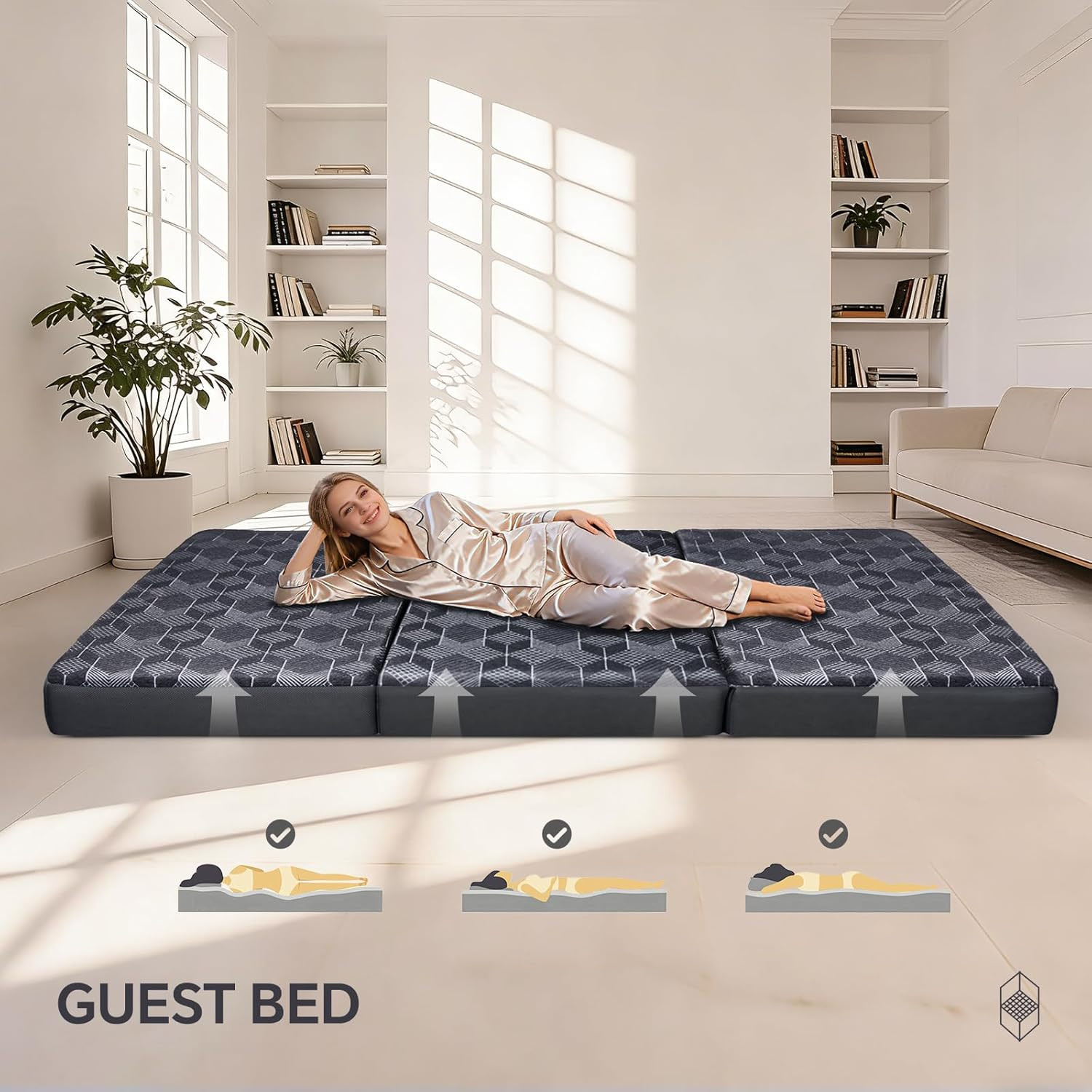 Portable Tri-Fold Twin Mattress, 4″ Memory Foam, Washable Cover, Dark Grey
