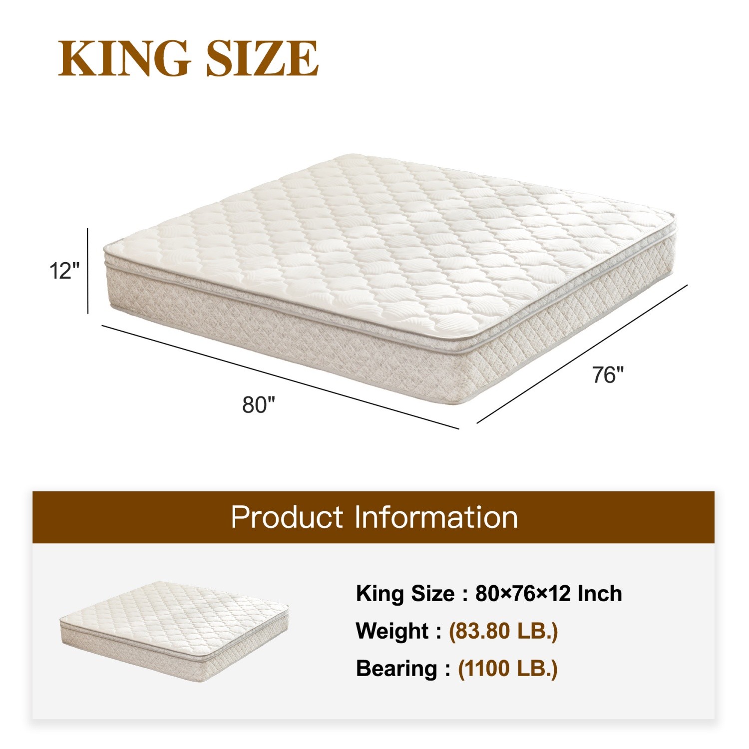 12” Twin/Full/Queen/King Size Mattress with Hybrid Pocket Spring & Memory Foam