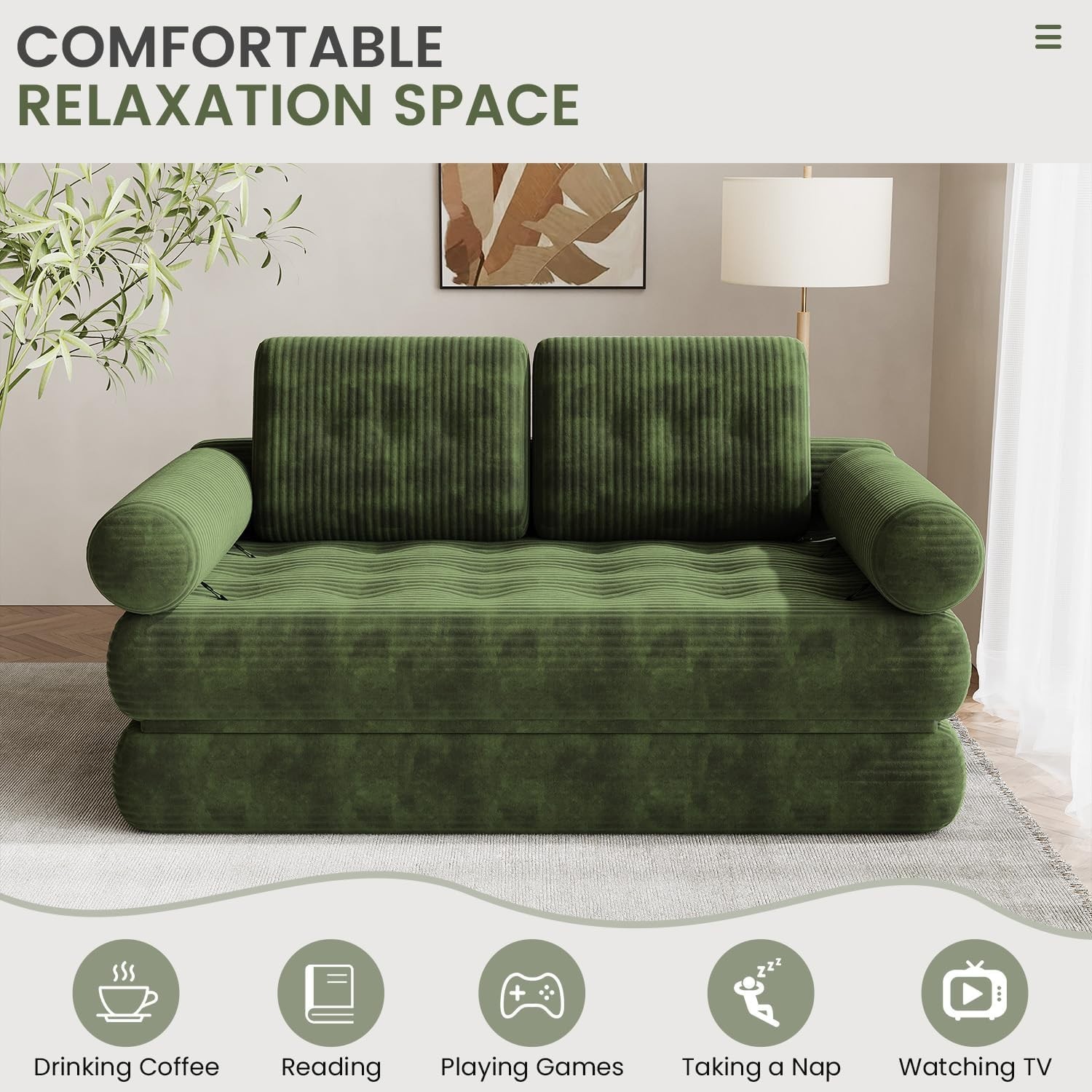 59″ Convertible Sofa Bed, Folding Loveseat Sleeper Chair with Pillows