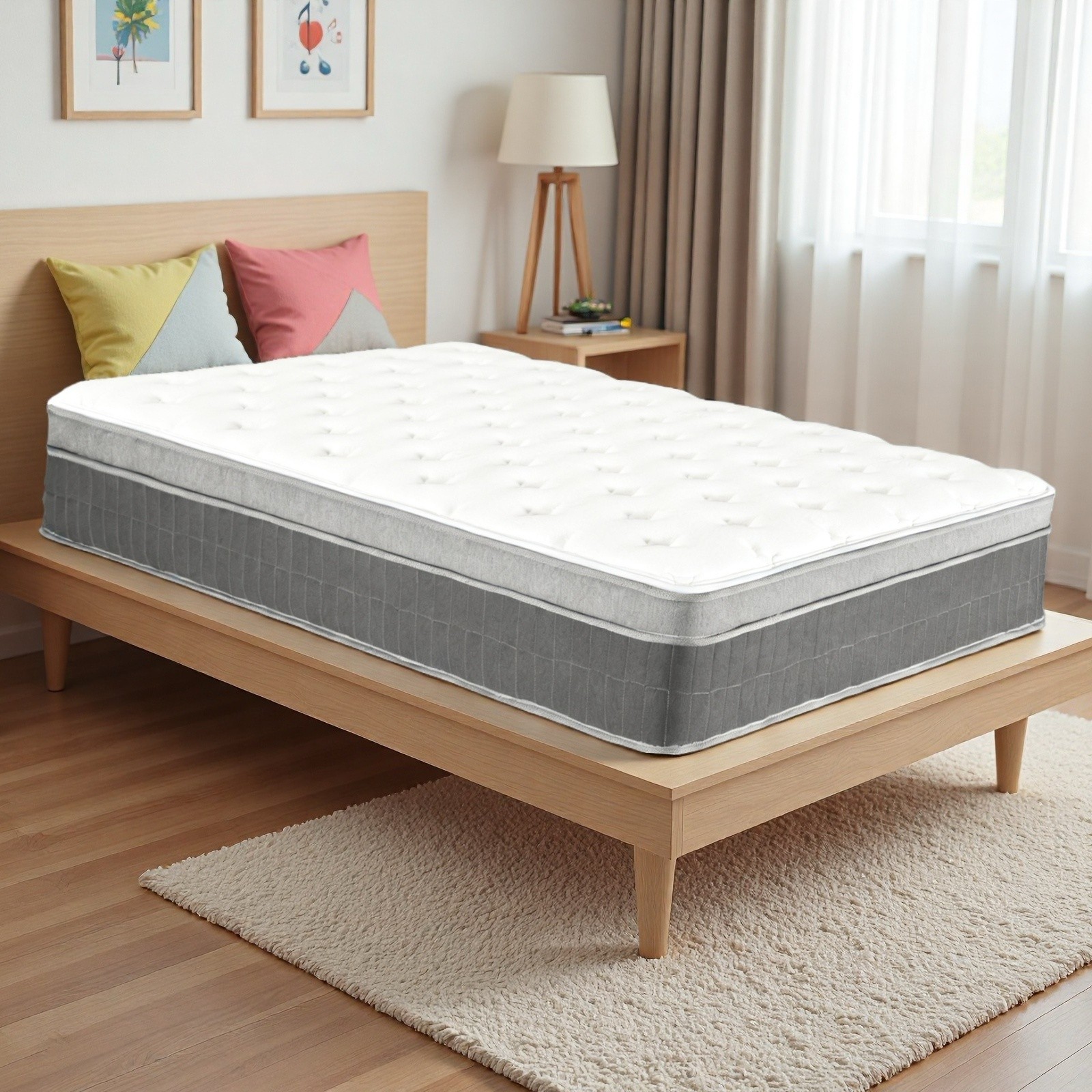 Twin Hybrid Mattress 12″ – Memory Foam Medium Firm Breathable Gray Trim