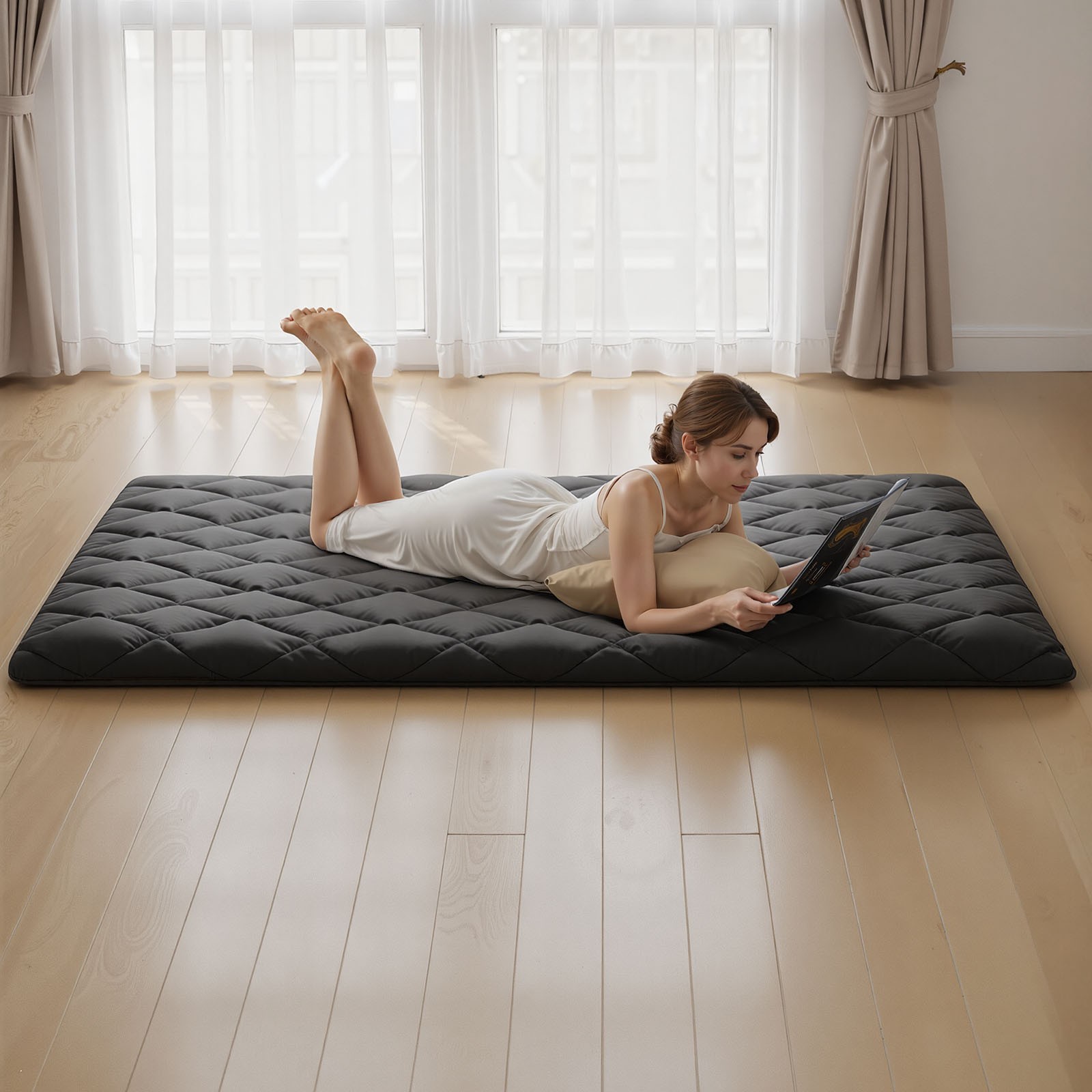 VEVOR Japanese Tatami Mattress Full Foldable Futon Mat with Storage Bag Black