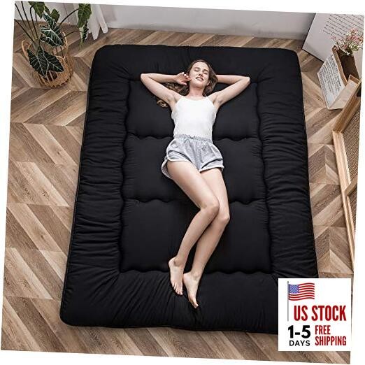 Japanese Floor Mattress Futon Mattress, 4″ Thicken Tatami Mat Full Black