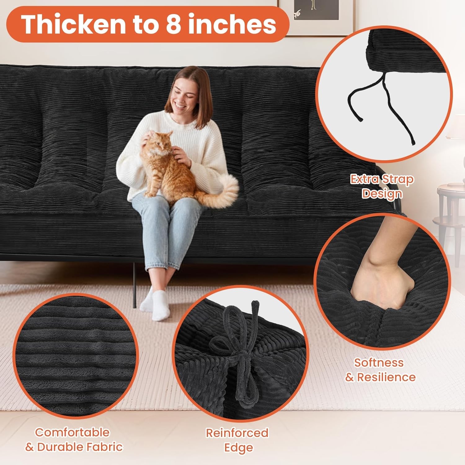 8″ Futon Mattr Queen Size, Futons Sofa Bed Sleeper Couch Bed, Folding