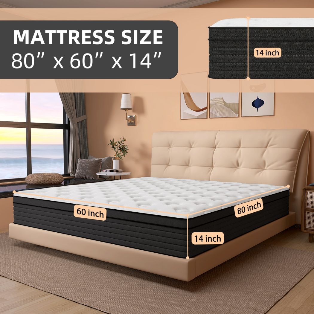14″ Queen Size Hybrid Memory Foam Mattress in a Box,Pocket Spring Medium Firm