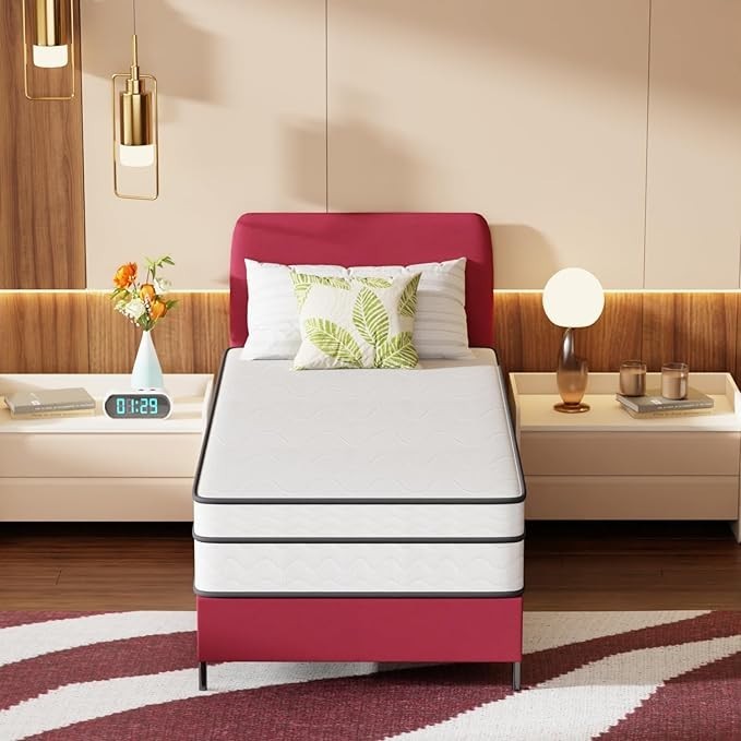 Twin Memory Foam Mattress 12 Inch Medium Firm Pocket Spring Bed in a Box with