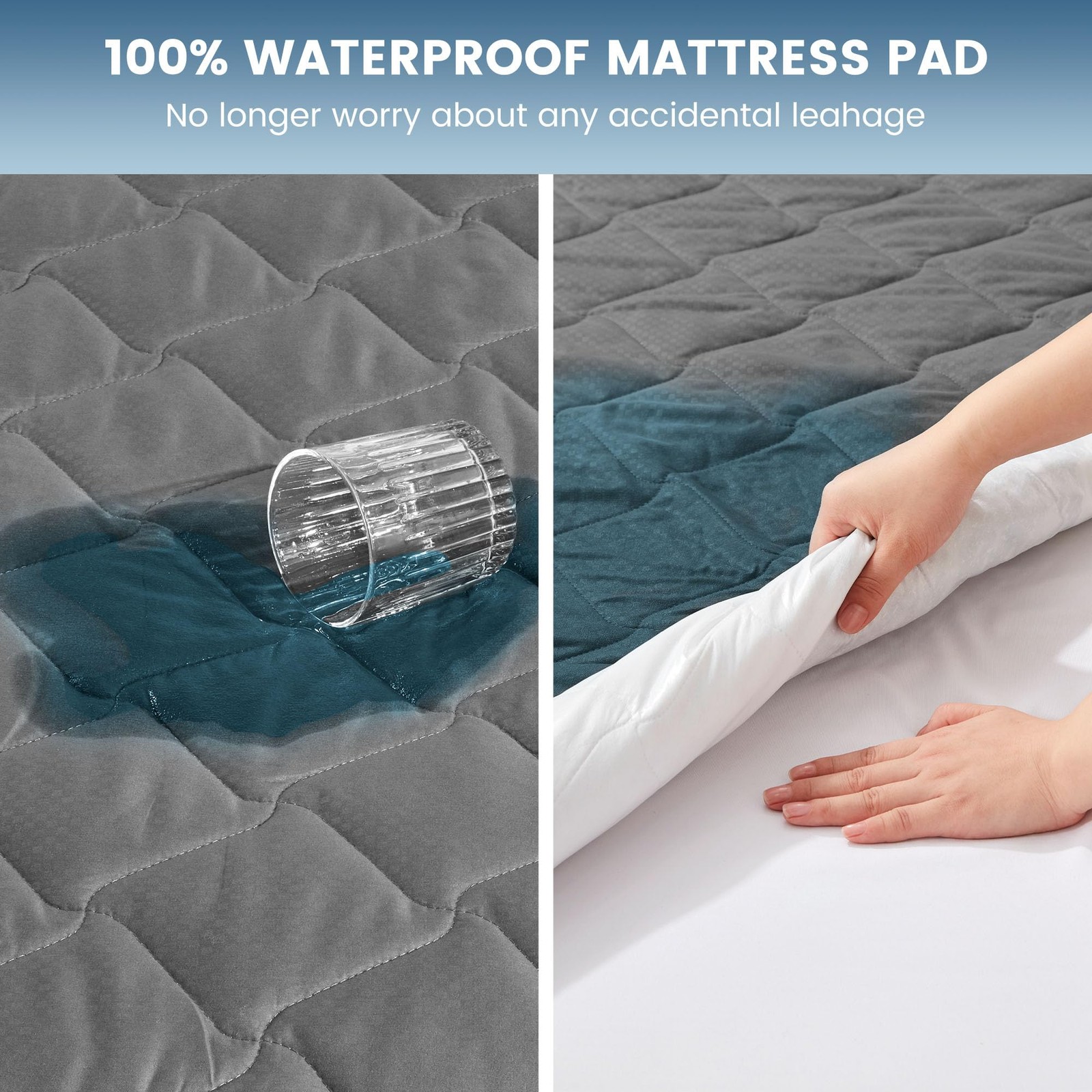SLEEP ZONE Waterproof Mattress Protector Pad King Machine King, Gray