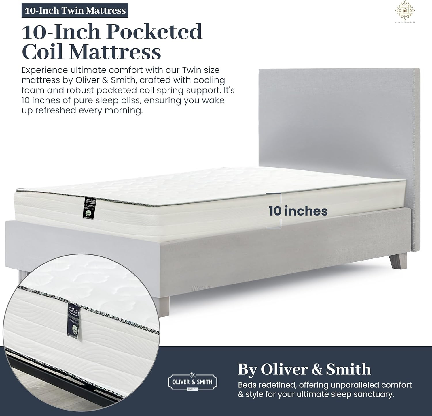 Twin Mattress 10 Inches White – Queen Size Mattress – Bed Rolled in a Box