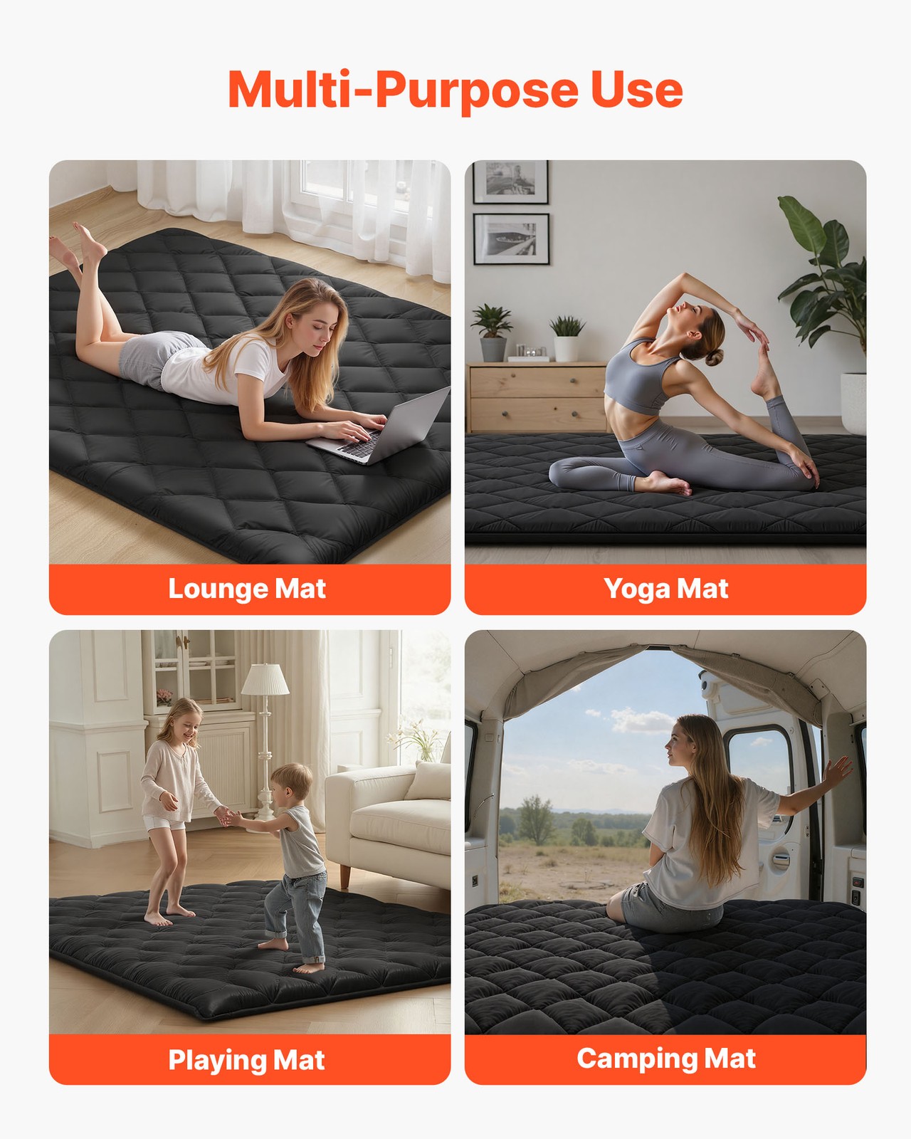 VEVOR Japanese Tatami Mat Queen Foldable Futon Mattress with Storage Bag Black
