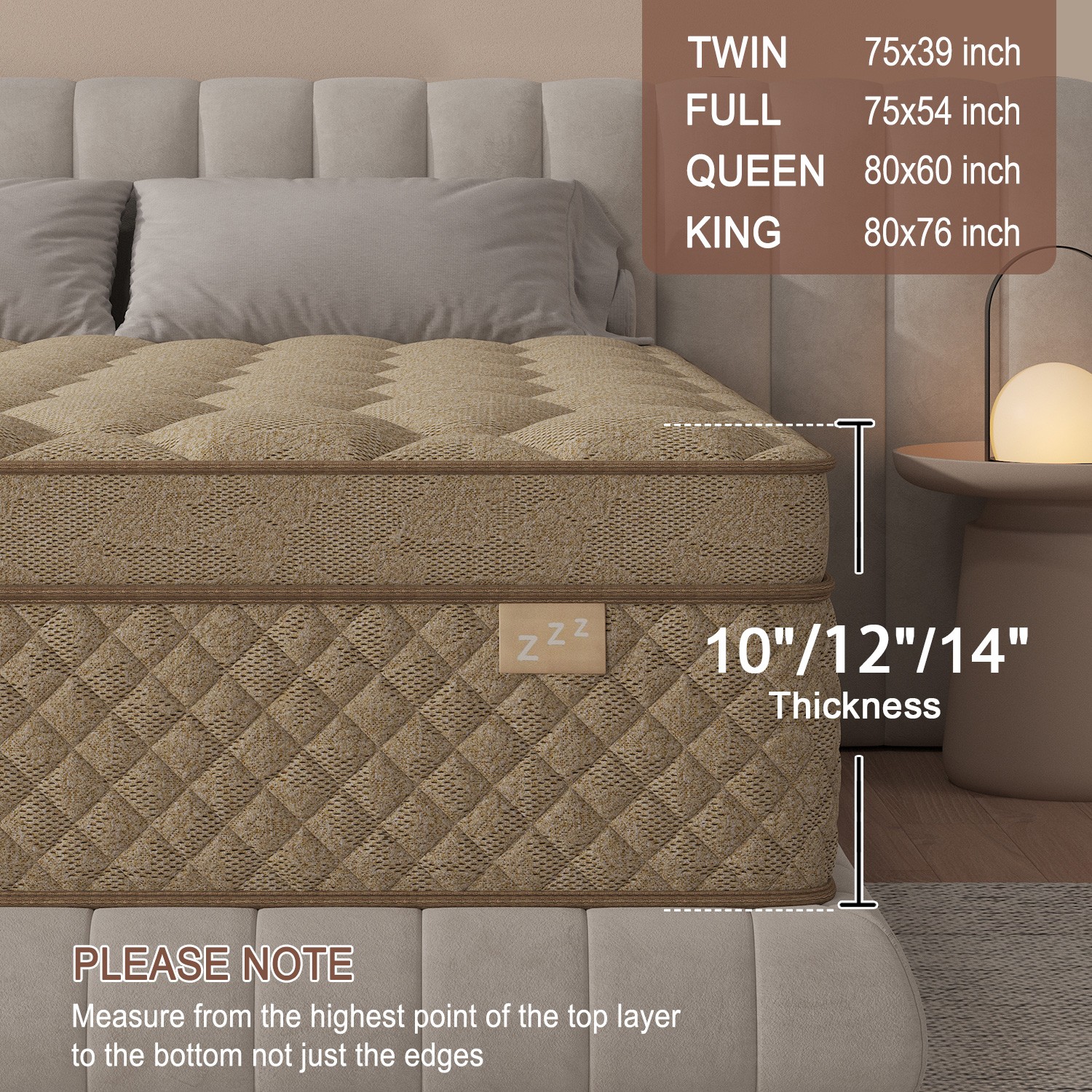 12″ 14″Twin Full Queen King Size Gel Memory Foam Spring Mattress In A Box