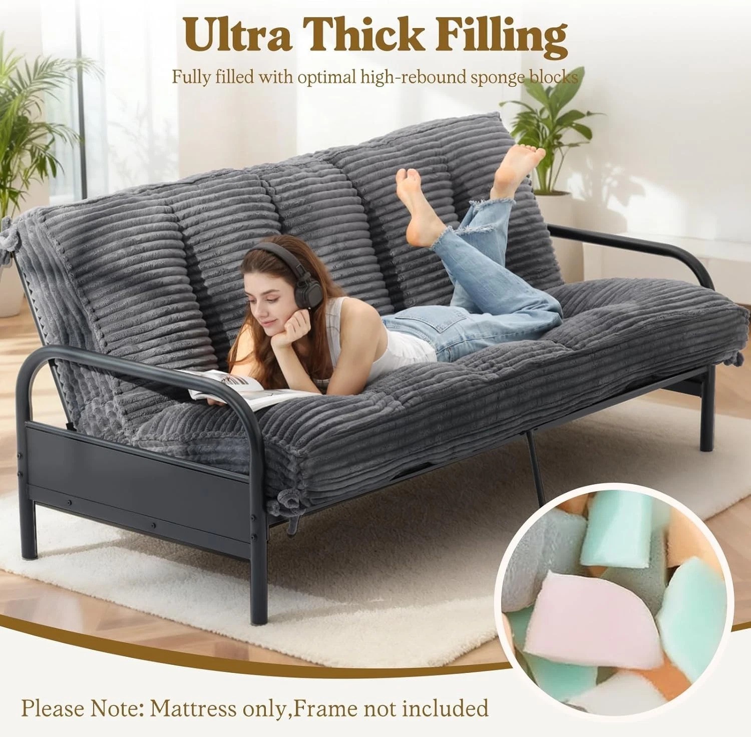 10″ Queen Futon Mattress – Soft & Supportive Folding Sofa Bed for Every Space