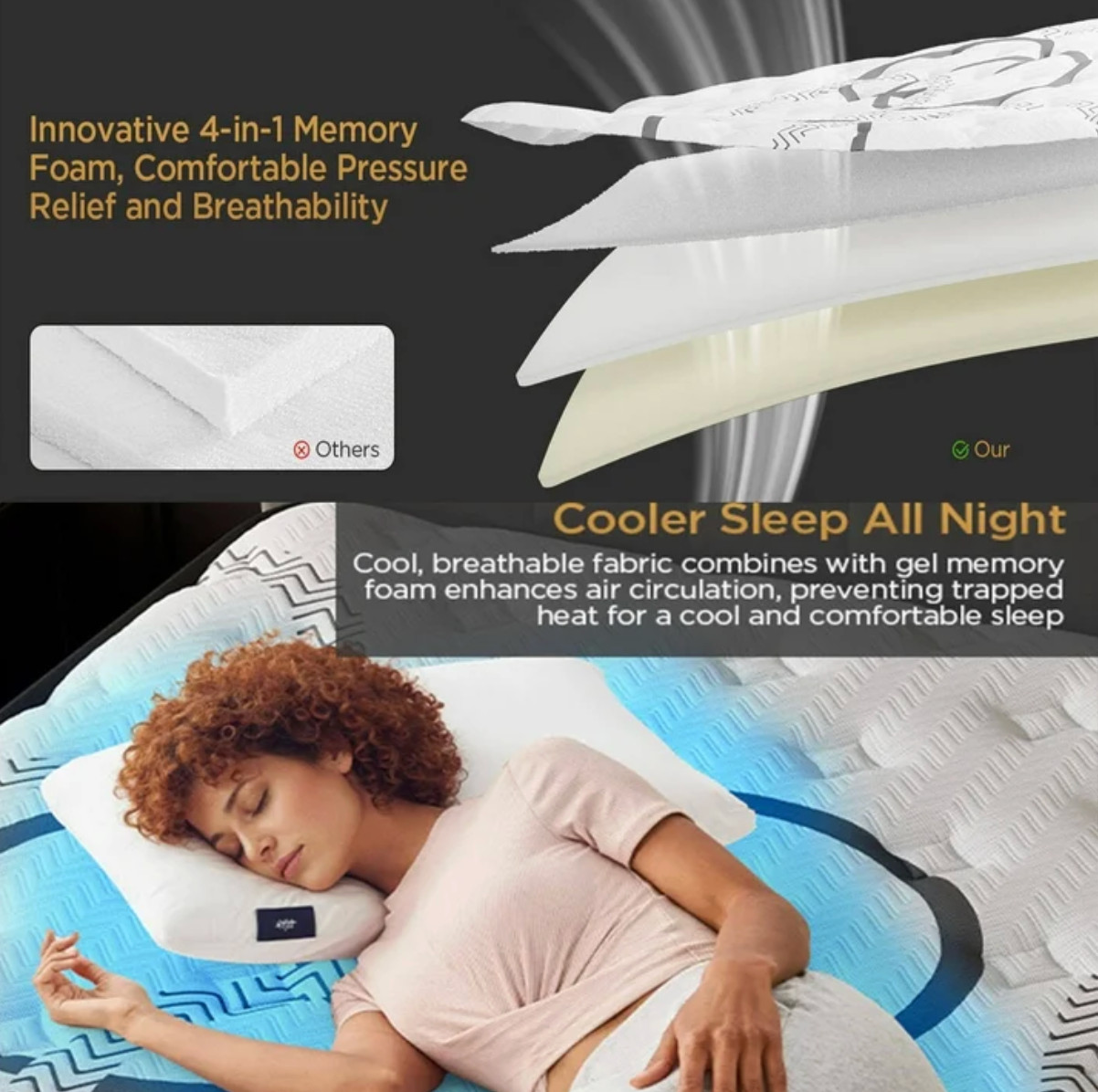 12″ Colchon KING Gel Memory Foam Hibrido Cama King Mattress Medium Firm Hybrid