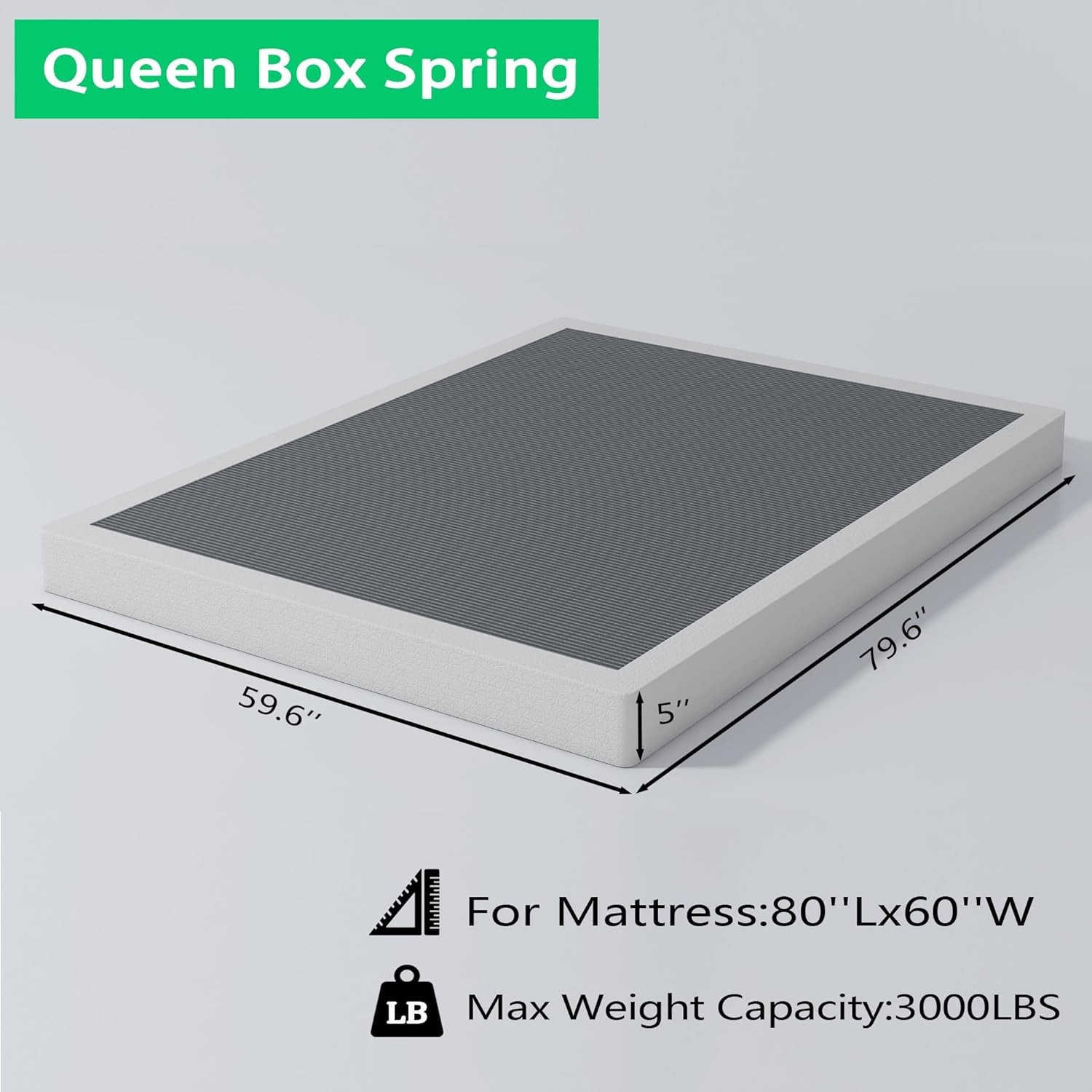 ALDRICH 5 Inch Heavy Duty Metal Box Spring Mattress Foundation Queen, 5