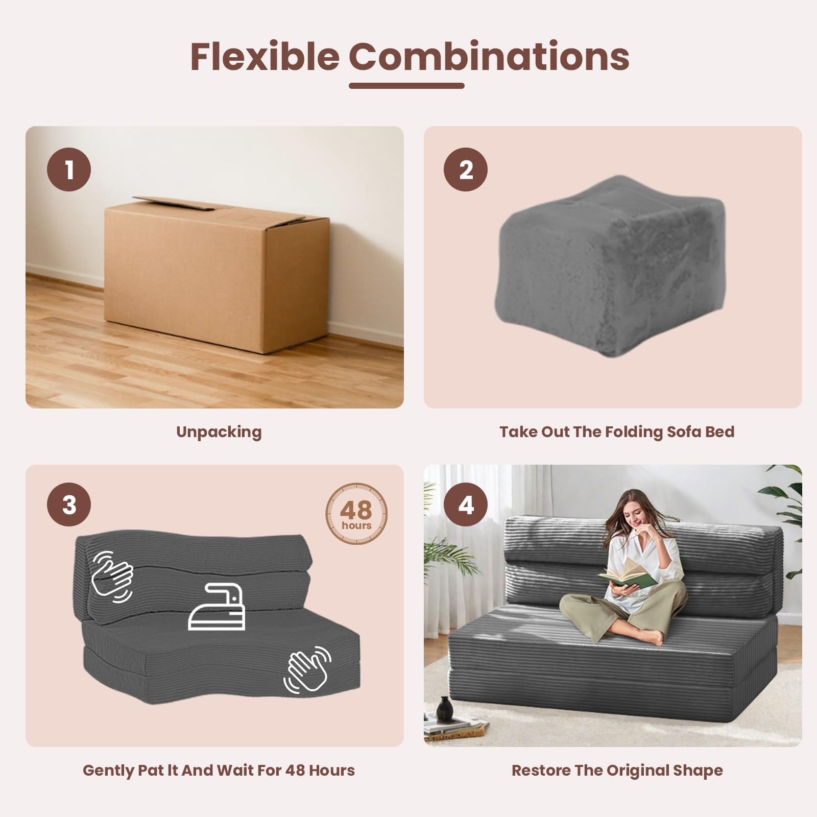 Folding Mattress Twin, 3 in 1 Convertible Sofa Bed Foldable Couch Bed Floor C…