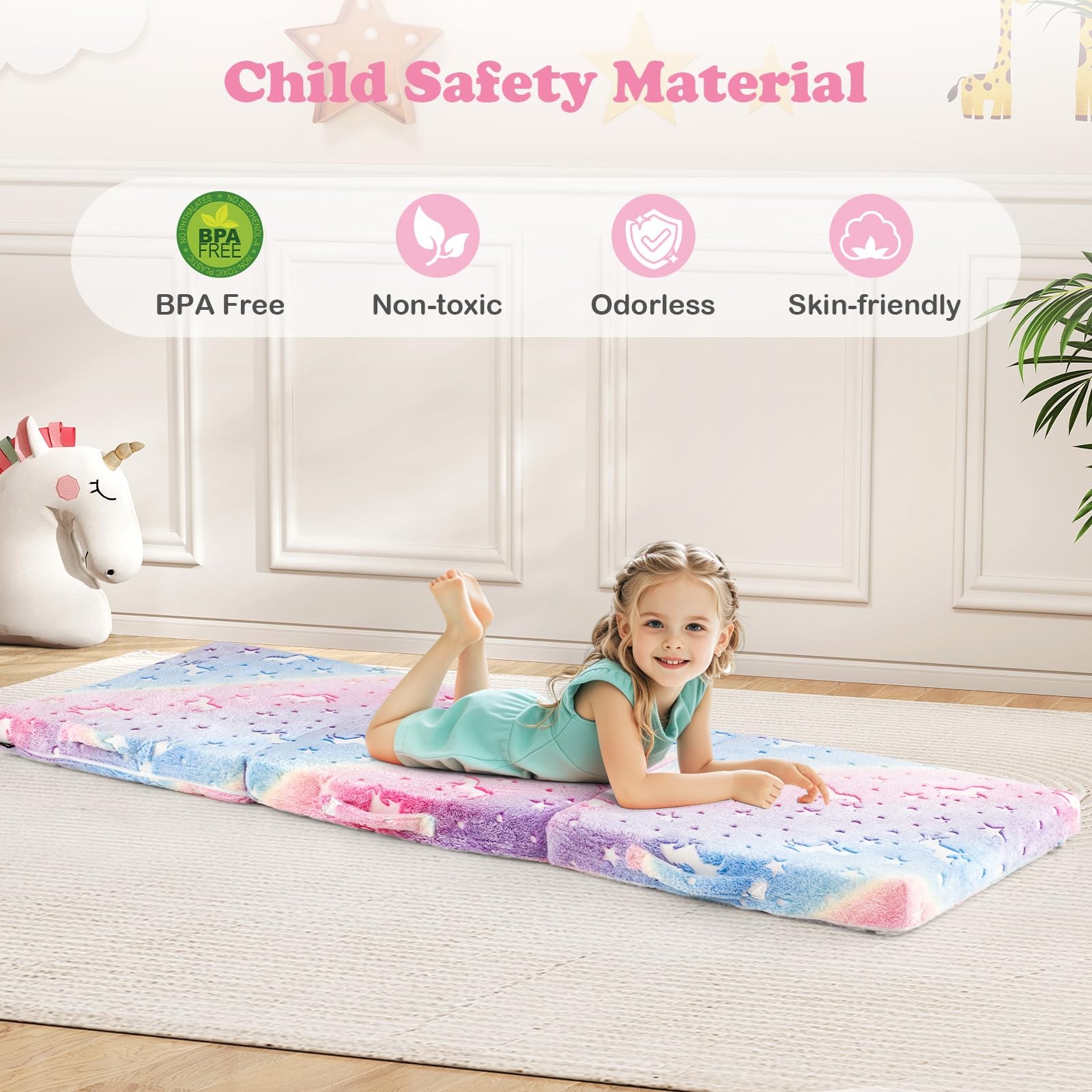 Foldable Floor Mattress for , Glow in Dark Tri-Folding Nap Mat for Sleeping D…