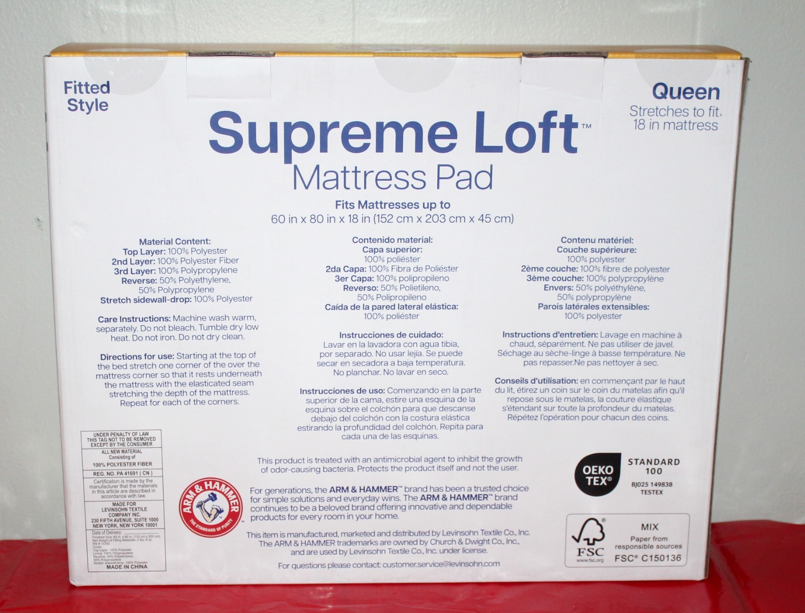Arm & Hammer Queen Supreme Loft Mattress Pad *NEW* Fitted Style Up to 18 Inches