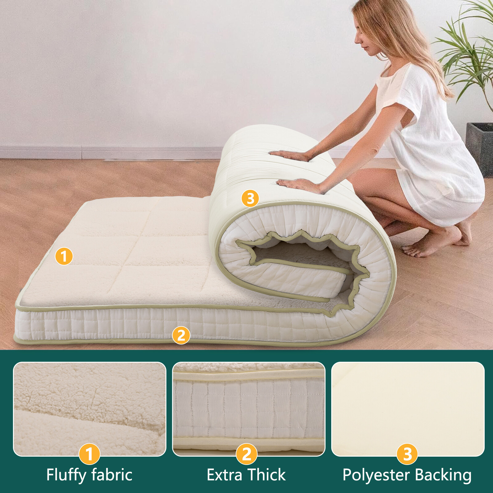 SUNYRISY 4 In Folding Mattress Foldable Sherpa Fleece Mattress 2-Use Tatami Mat