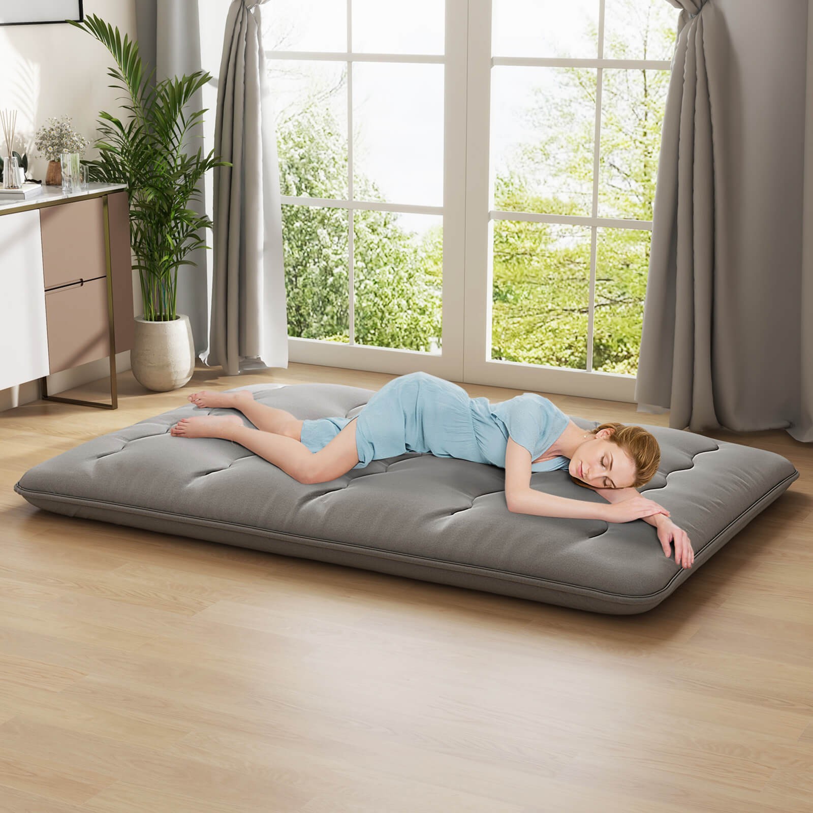 Full Futon Mattress Washable Cover Carry Bag Gray Japanese Floor Pad