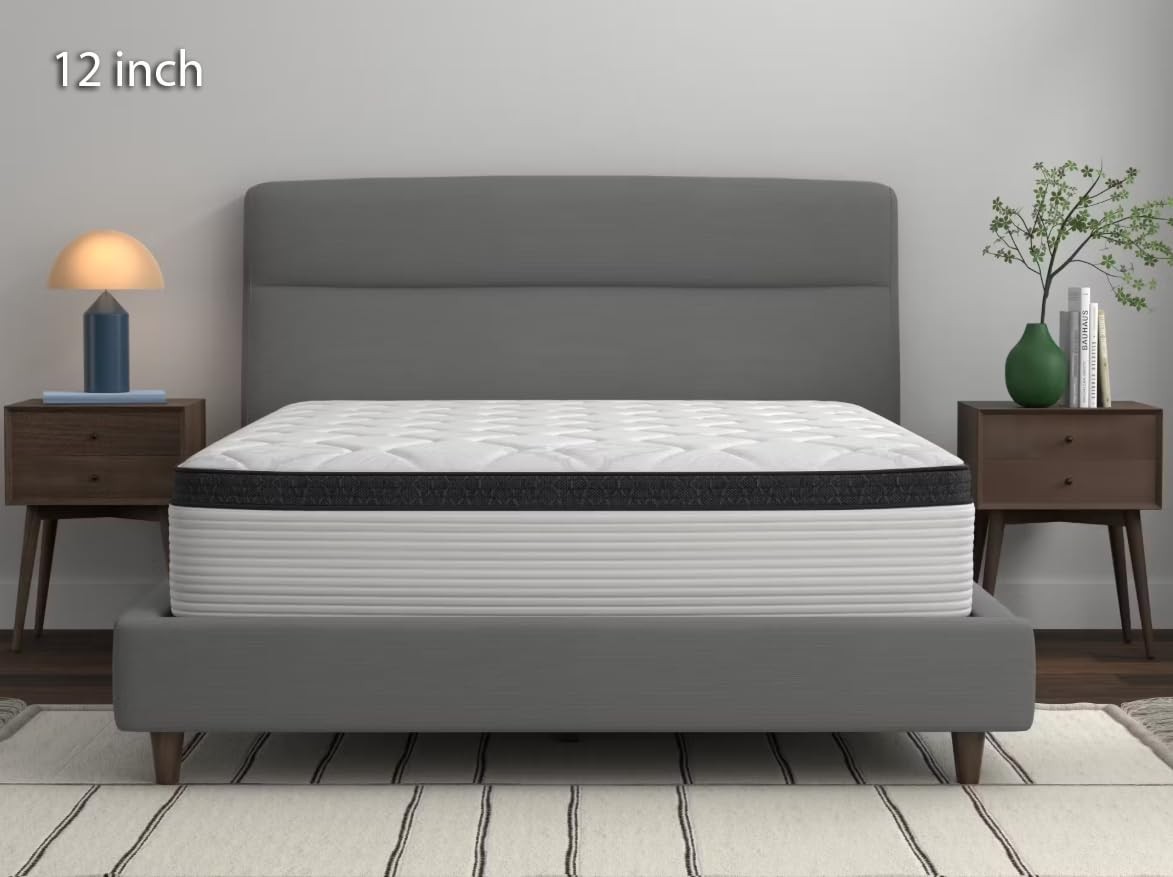 Spring Cream White Luxury Hybrid Mattress, Euro-Top | Cooling Gel Memory Foam