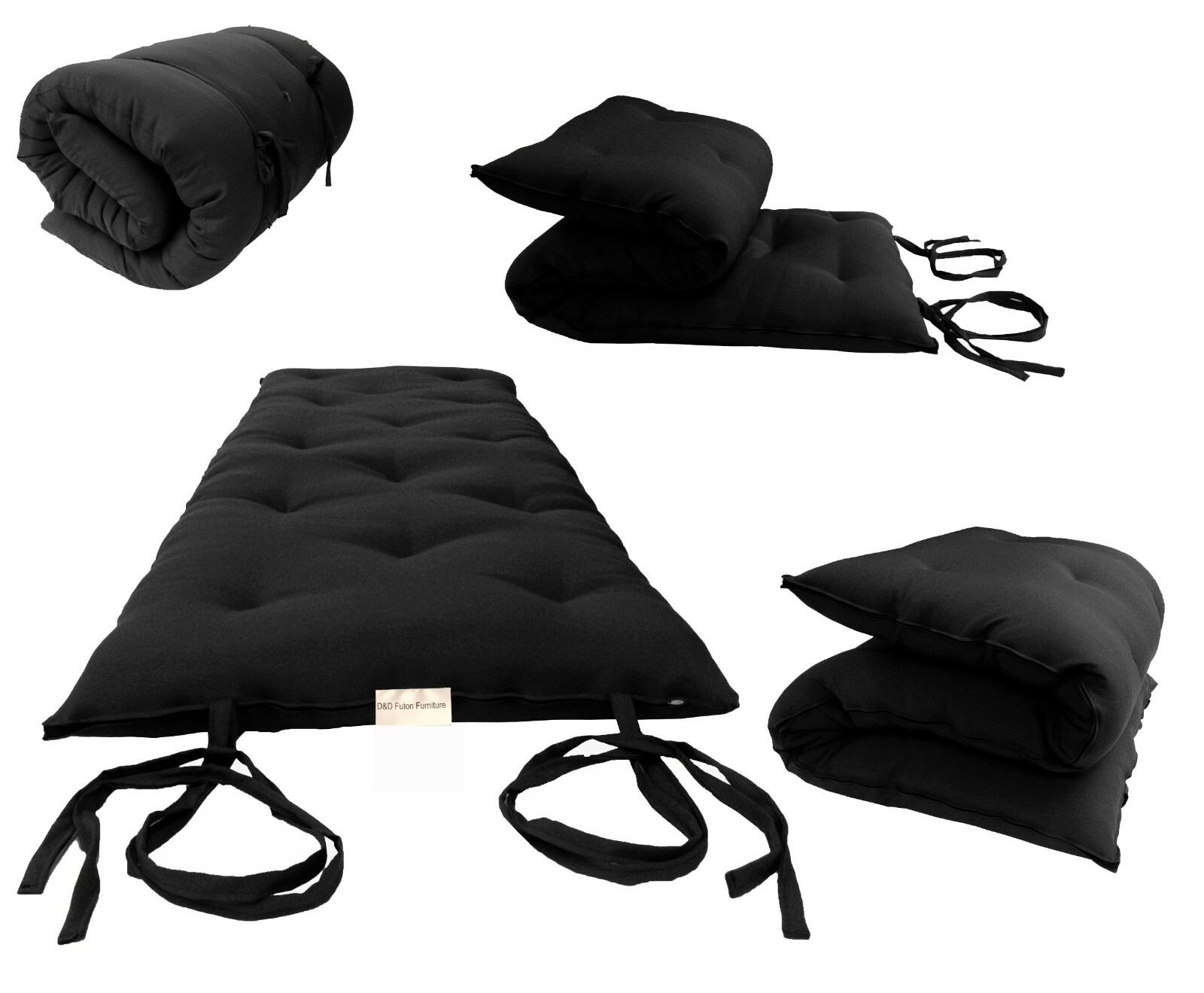 Traditional Floor Futon Mattresses, Portable cotton Pads, Mats 3x48x80 Black
