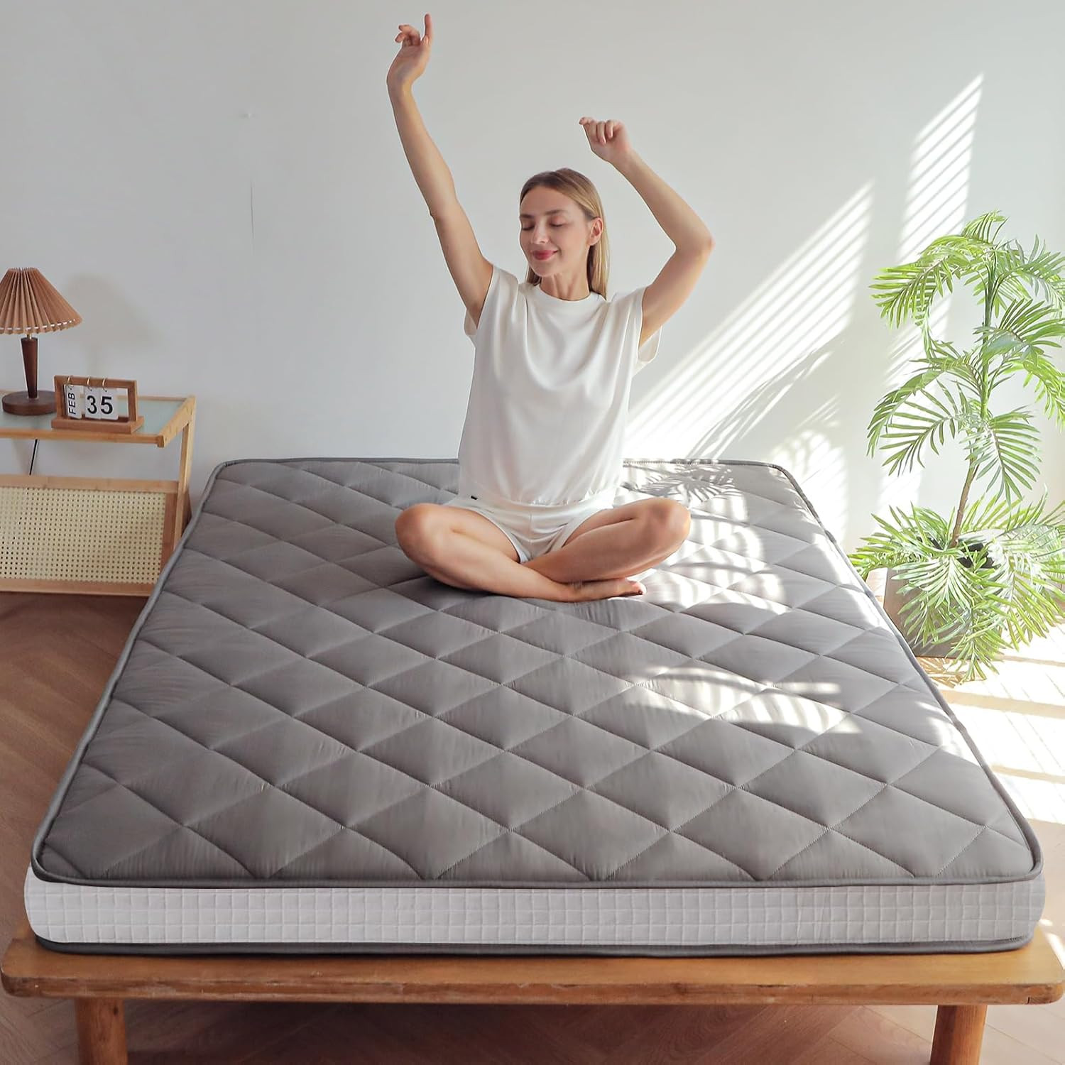 6″ Extra Thick Full Size Futon Mattress – Dark Grey Diamond Pattern Roll-Up Bed