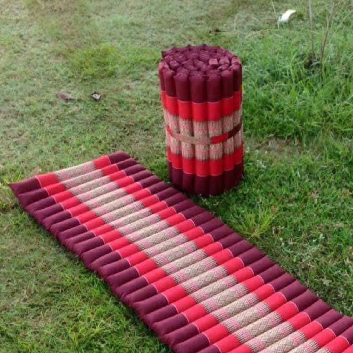 Portable Boho Floor Mat 50x180cm Rollable Thai Style Cushion Zen Red x 2 pcs