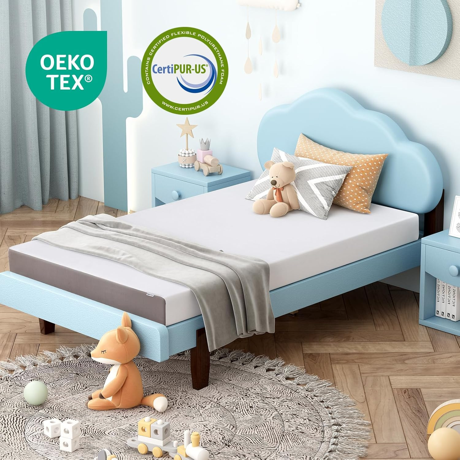 Memory Foam Mattress, Soft Plush Feel, Breathable, 6 Inch, Twin, White/Grey