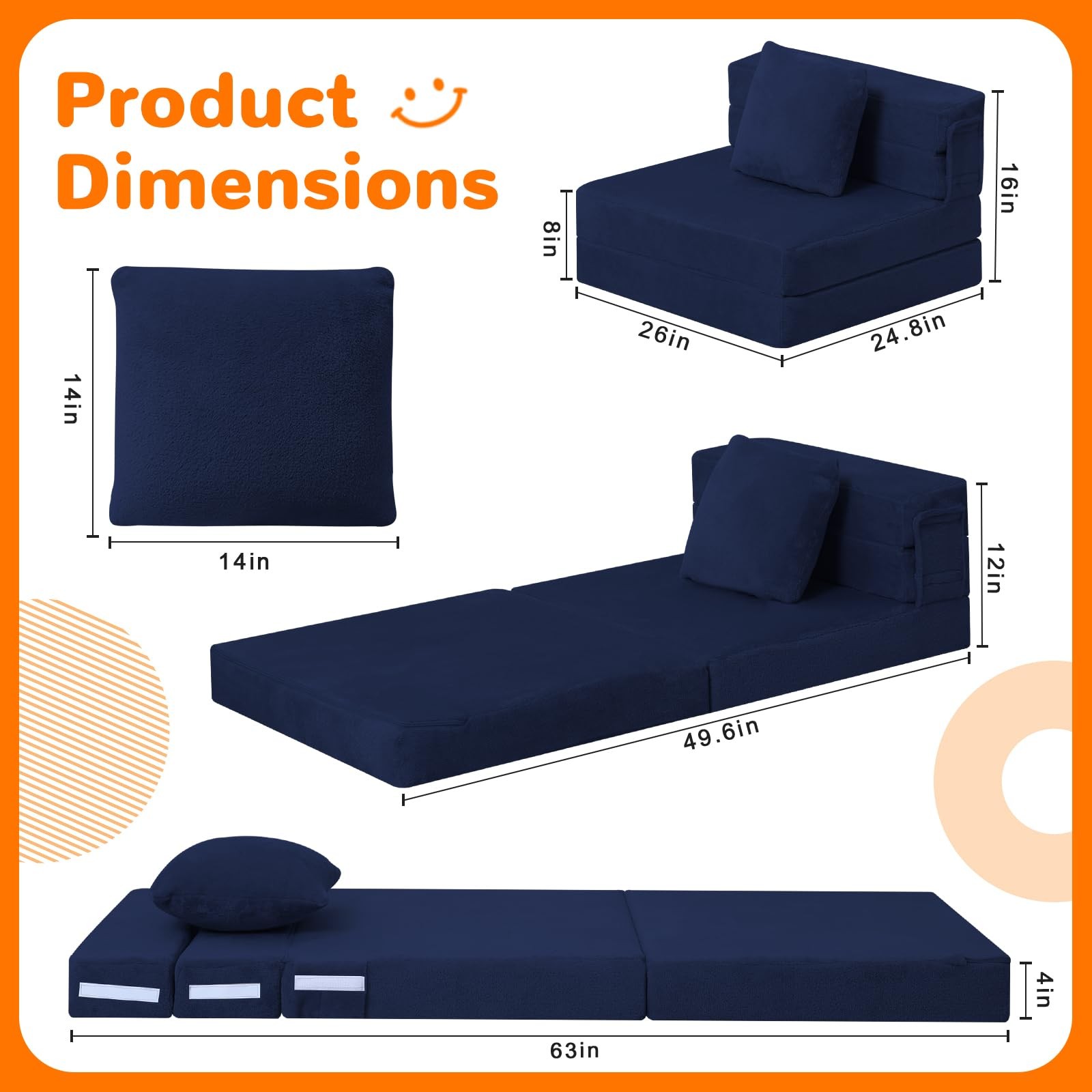 Foldable Futon Chair Bed for , Sofa Mattress, Convertible Foam Floor Couch, T…